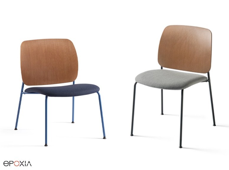 Chaises Aia et Aia Lounge, assise tapissée et dossier bois