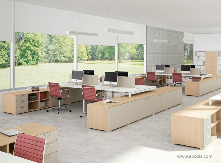 Bureau collection Alma blanc avec desserte chêne