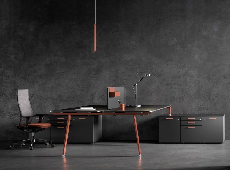 Bench 2 personnes Take Off plateaux noir, structure Terracotta