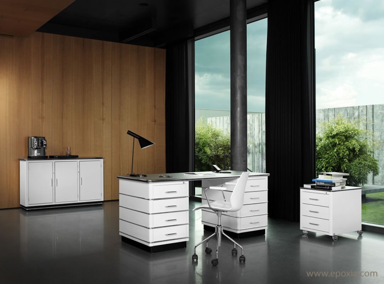 Bureau métal Classic Line design blanc