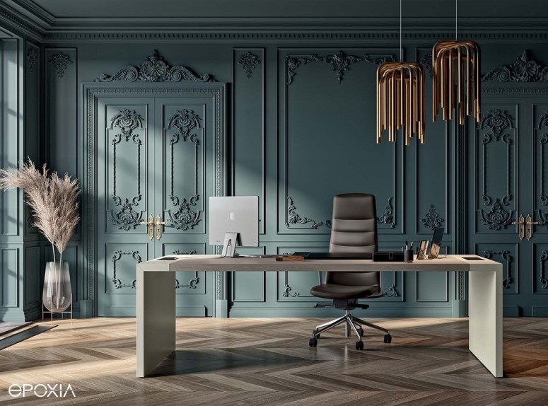 Bureau de direction e10, pieds bois assortis