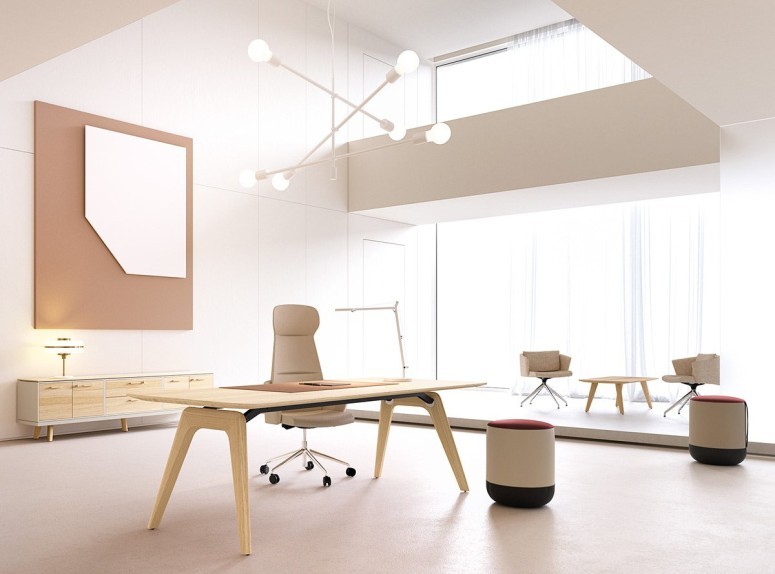 Bureau direction Rail finition chêne naturel et fauteuils MyBelle