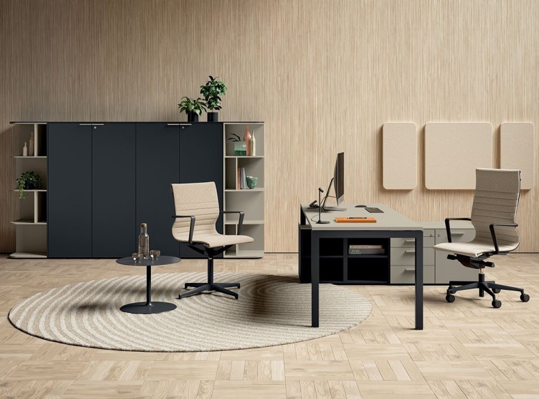 Bureau individuel collection Gate, sur desserte porteuse - rangements Aba Jour