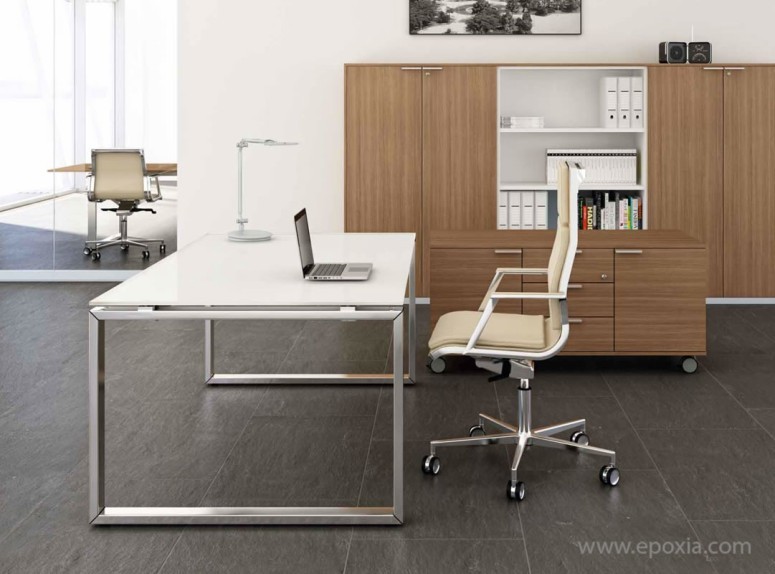 Bureau opérateur individuel Loopy blanc, pieds chromés