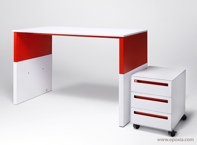 Caisson mobile design Work Space blanc et rouge