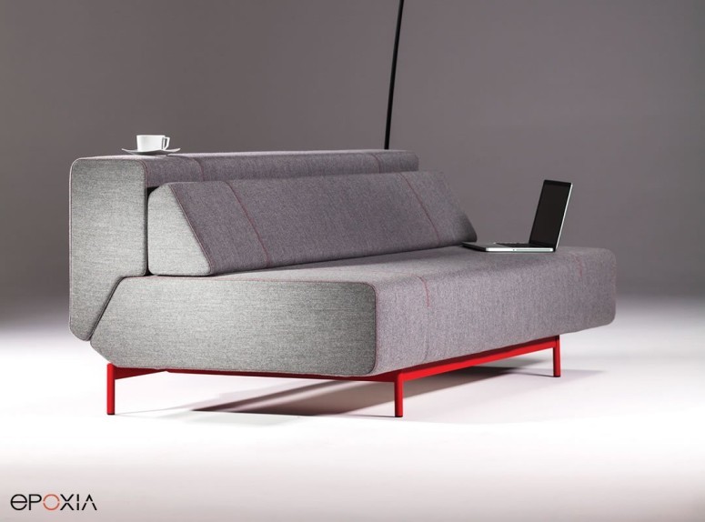 Canapé convertible Pil-low gris pieds rouges 
