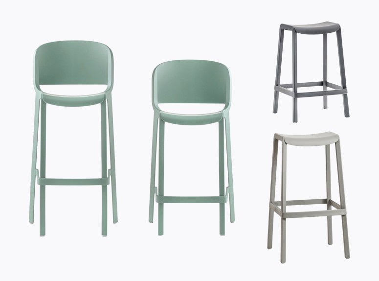 Collection de tabourets Dome, 2 hauteurs, avec ou sans dossiers