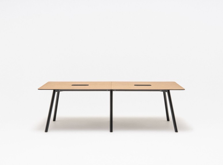 Table de réunion Echo, placage bois véritable, chant aile d'avion