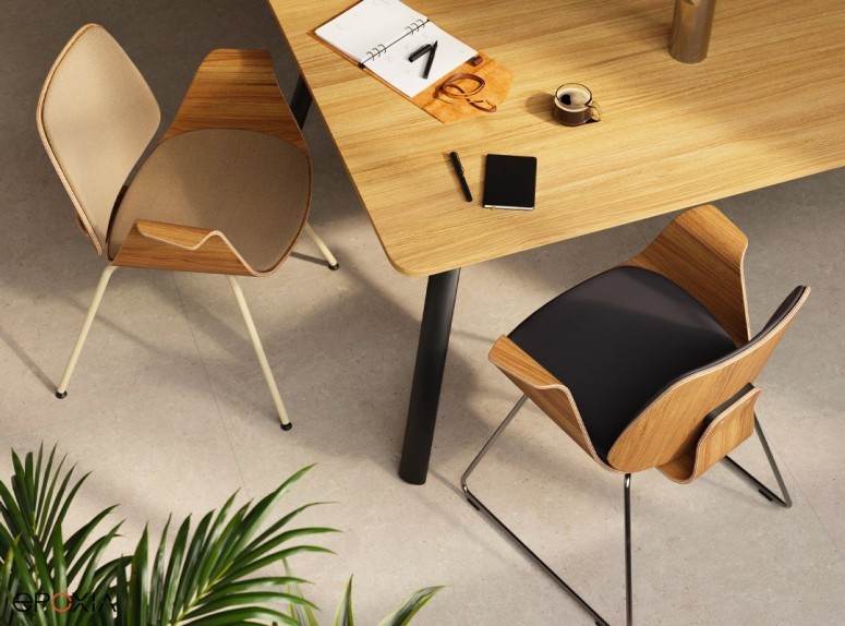 Chaises Klasik, accoudoirs bois, pieds métal luge ou 4 pieds