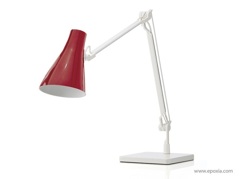 Lampe de bureau Solus tête bordeaux et corps blanc