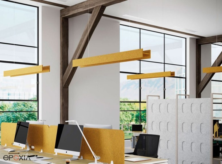 Suspension design IPN par Manade, tissu Felt jaune