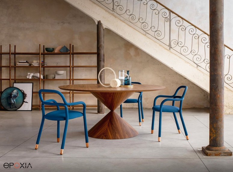 Table de réunion Clessidra, placage bois noyer