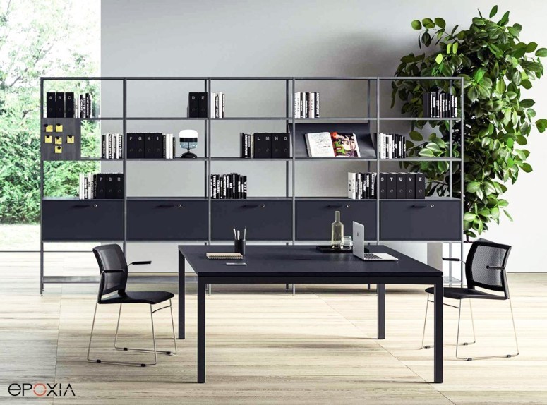 Table de réunion Gate carrée 164 x 164 cm, mélaminé noir