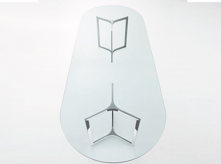 Table de réunion en verre Raj Light par Gallotti et Radice, pied "ajouré"