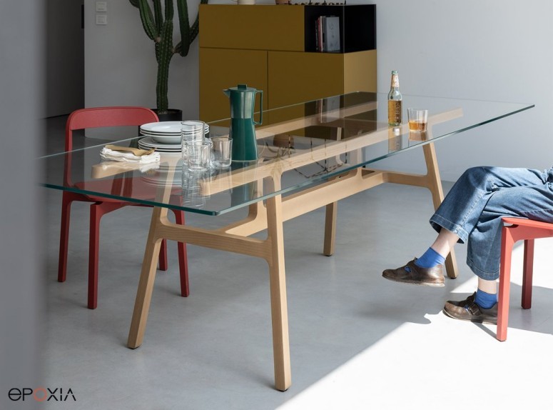 Table Bottega, structure inspirée du tréteau en bois de l'artisan
