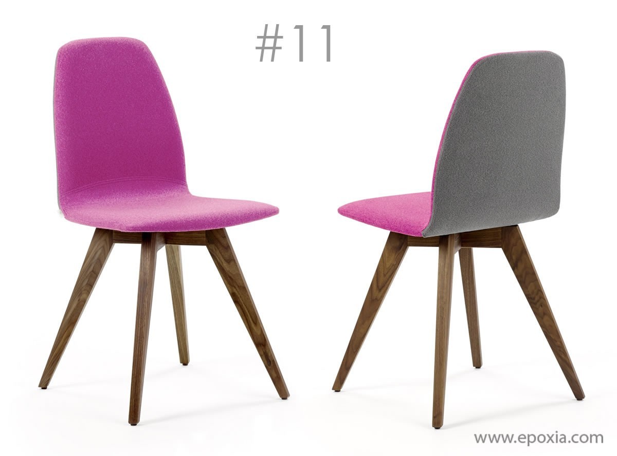 Chaise Moods #11, tissu bicolore et pieds Noyer teinté