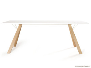 Table Lab pieds bois plateau stratifié blanc