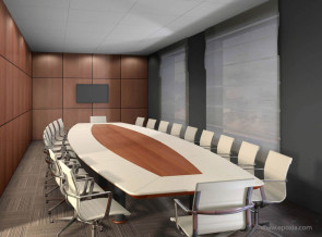 Table de réunion ovale EMG cuir avec insert central bois