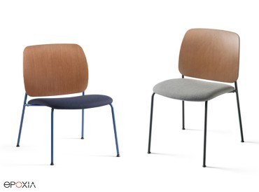 Chaises Aia et Aia Lounge, assise tapissée et dossier bois