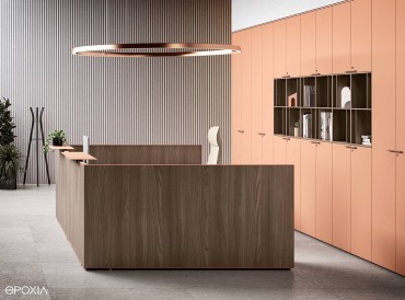 Banque d'accueil collection Outline, Noyer Lux et metal vieux rose