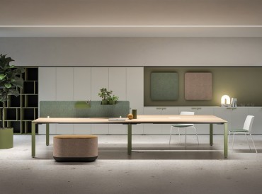 Bench Coworking design collection Glider, plateaux chêne, pieds Olive