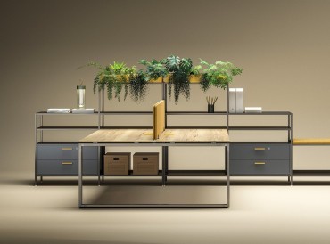 Bureau bench 2 places Loopy, structure métal brut