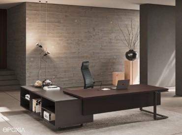 Bureau de direction plateau chêne foncé et desserte Ardesia