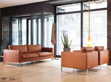 Ensemble canapé et fauteuils Elegance en cuir, pied métal