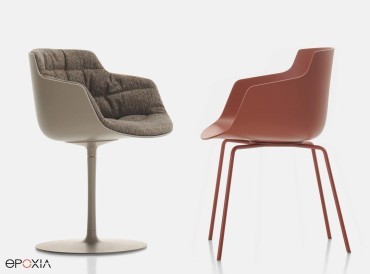 Fauteuils visiteur Flow, 4 pied métal ou pied tulipe coque en polycarbonate de couleur