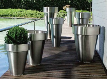 Cache pot ou pot de fleur haut rond couleur tendance gris