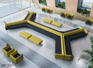 Grande composition d'assise d'accueil avec modules et fauteuils Klint