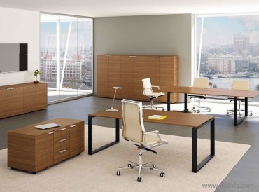 Mobilier bureau Loopy plateau noyer Canaletto, pieds noirs