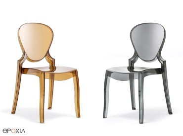 Chaises Queen translucides, coloris gold et silver