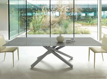 Table extensible design verre brillant sable Pechino