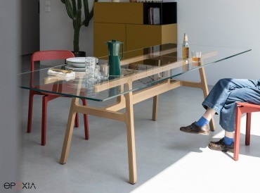 Table Bottega, structure inspirée du tréteau en bois de l'artisan