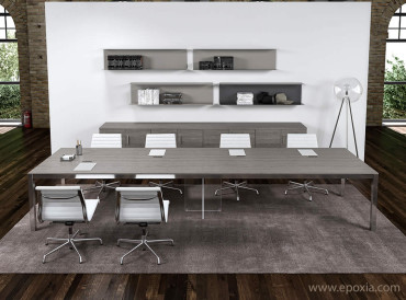 Grande table de réunion Zefiro en mélaminé chêne gris