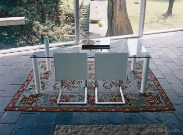 Table en verre Fagus, pieds cuir blanc