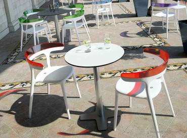Tables outdoor rondes stratifié blanc et béton