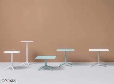 Collection de tables Ypsilon, piètements 3 ou 4 branches, plateau rond ou carré