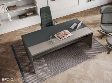 Bureau de direction e9, plateau Orme et insert en cuir Anthracite