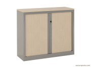 Armoire basse à rideaux alu / érable avec top mélaminé érable