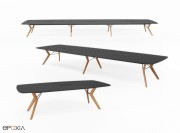 Tables de réunion Tribu dim au choix, plateau Fenix noir et pieds bois