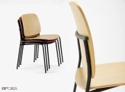 Chaise de réunion empilable Aia, assise et dossier bois