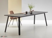 Table Tknika Contract, plateau mélaminé Azabache et pieds noirs
