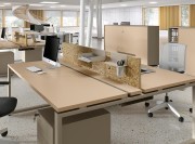 Bureau pour openspace Atreo, bench 2 postes avec écran de séparation frontal en OSB.