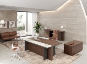 Bureau de direction Oasi, plateau bi-matière bois et grès Cérame type marbre Calacatta