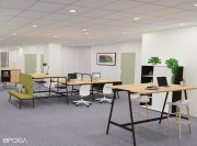Espace de coworking Alto avec bureaux à 2 hauteurs différentes et pied commun
