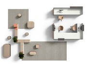 Ambiance espace d'acccueil avec banque Outline et banquettes Soft