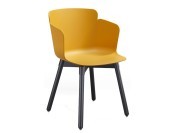 Fauteuil Calla, 4 pieds bois, coque polypropylène ocre