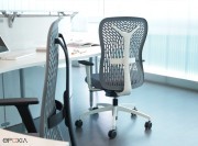 Sièges de travail SynchroPlus Flexa, dossier gris/bleu, structure blanche ou noire